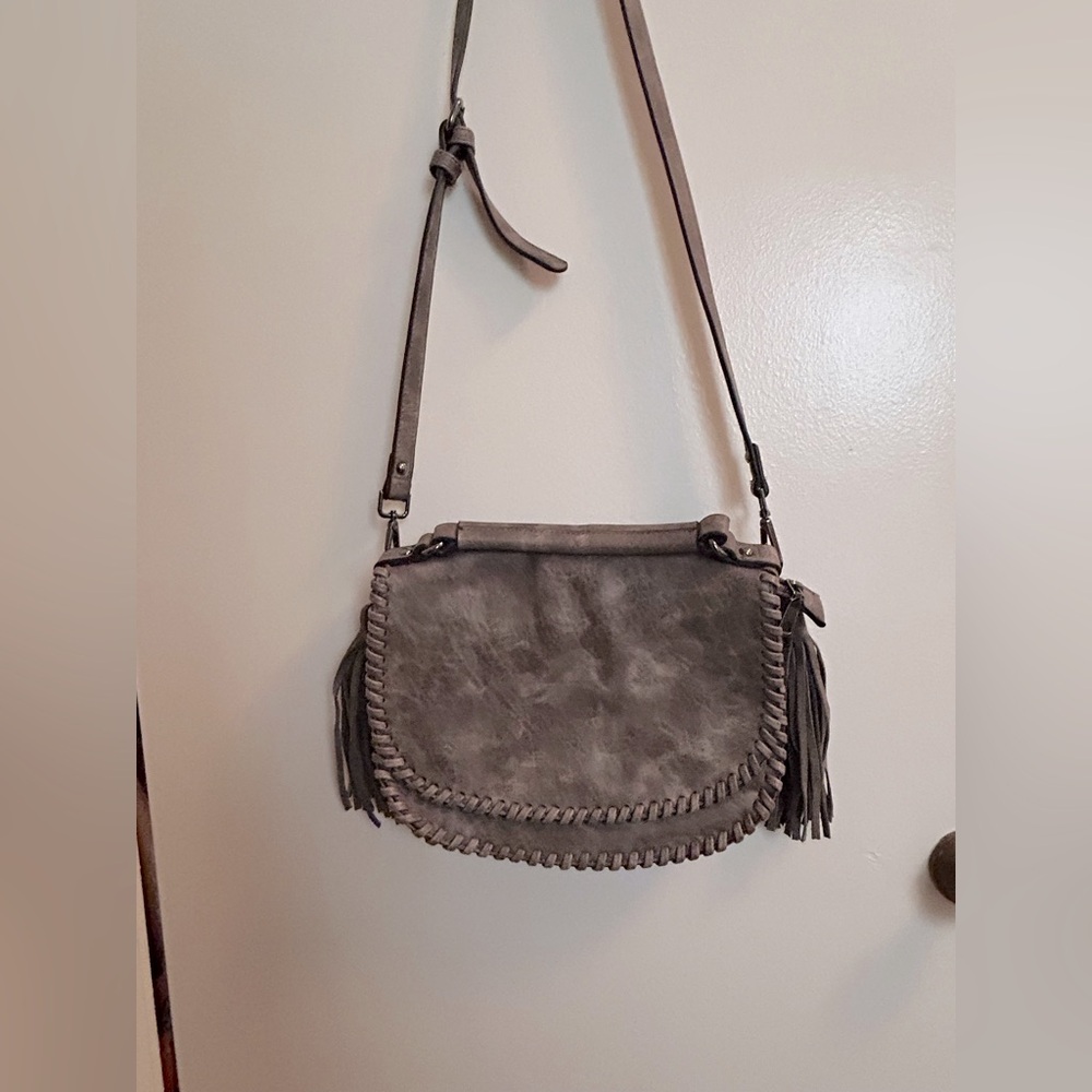 Gray Fringe Crossbody Bag
